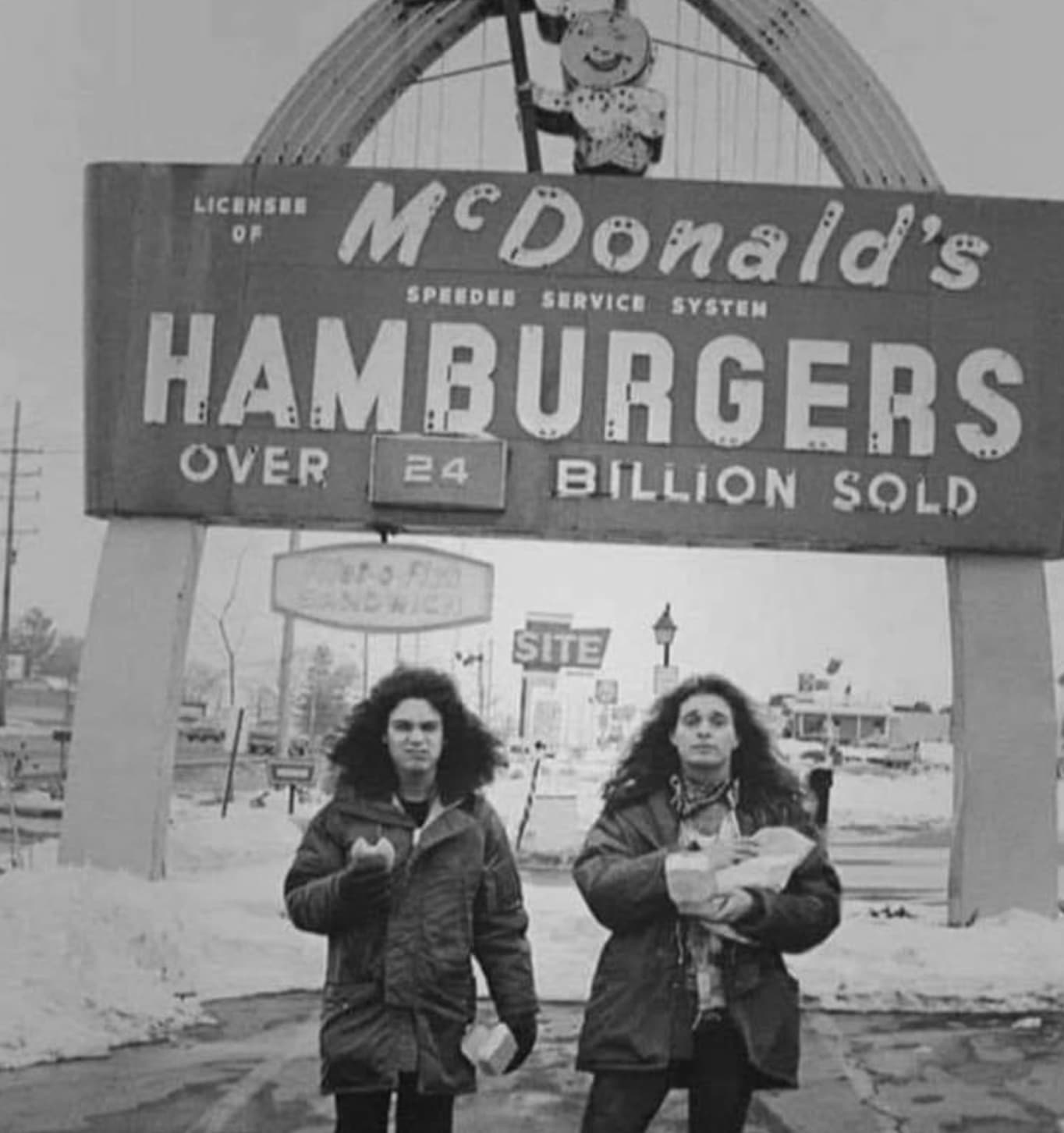 “Eddie Van Halen and David Lee Roth outside a McDonald's, Akron Ohio 1979.” 